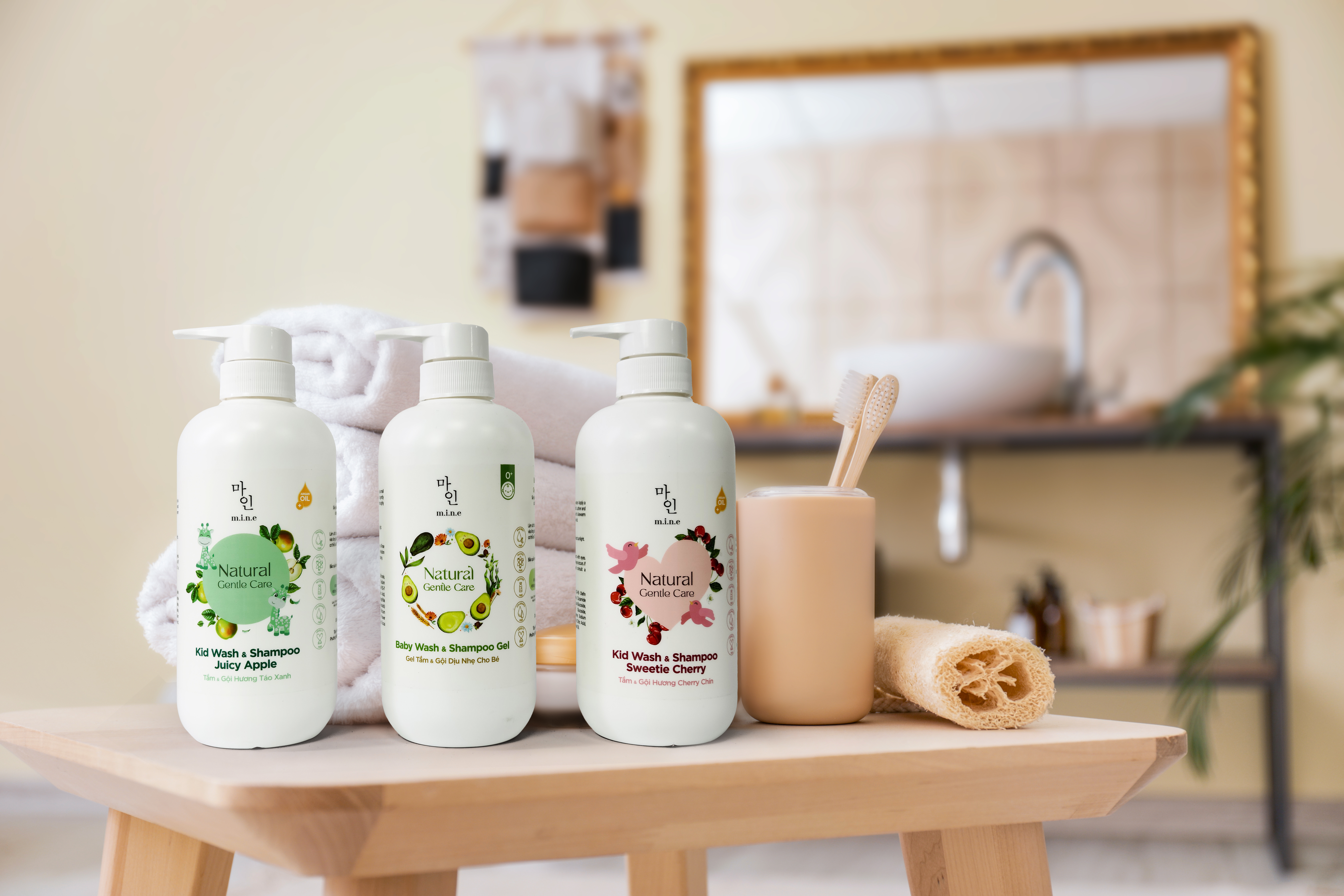 Tắm & Gội Hương Táo Xanh cho bé MINE – Kid Wash & Shampoo Juicy Apple