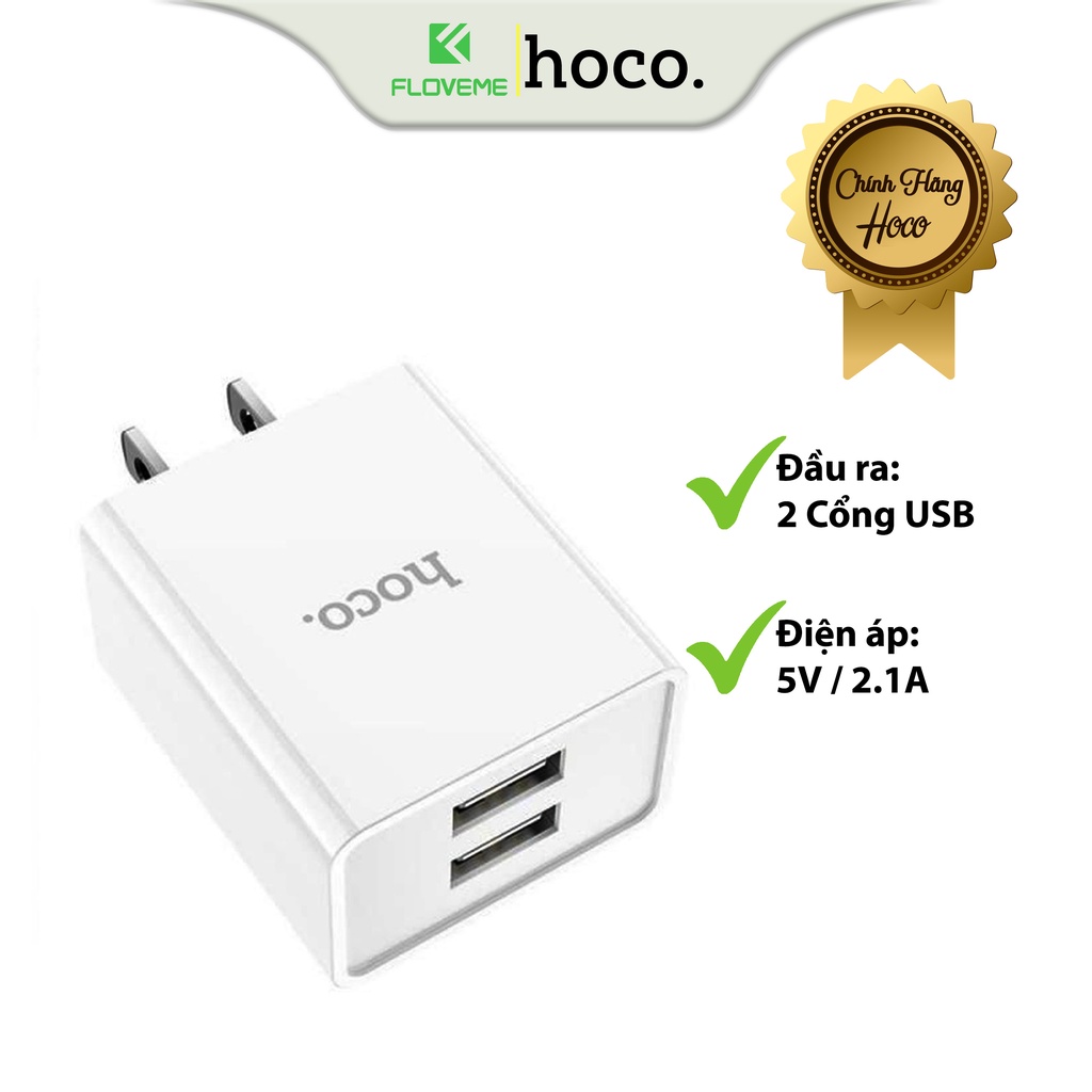 Củ Sạc Dành Cho Hoco C89 2 Cổng USB, Sạc Nhanh 2.1A Max, Chân Cắm Tiêu Chuẩn US, Nhựa ABS Và PC Chống Cháy Nổ - Hàng Chính Hãng