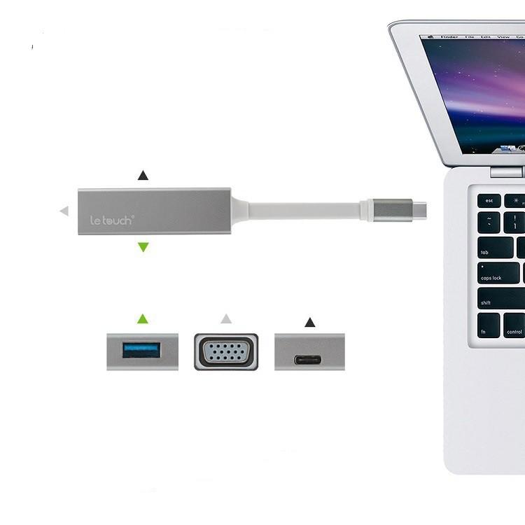 Cáp USB Type C VGA/USB 3.0 Adapter Hub with Power Delivery Letouch ( Xám)
