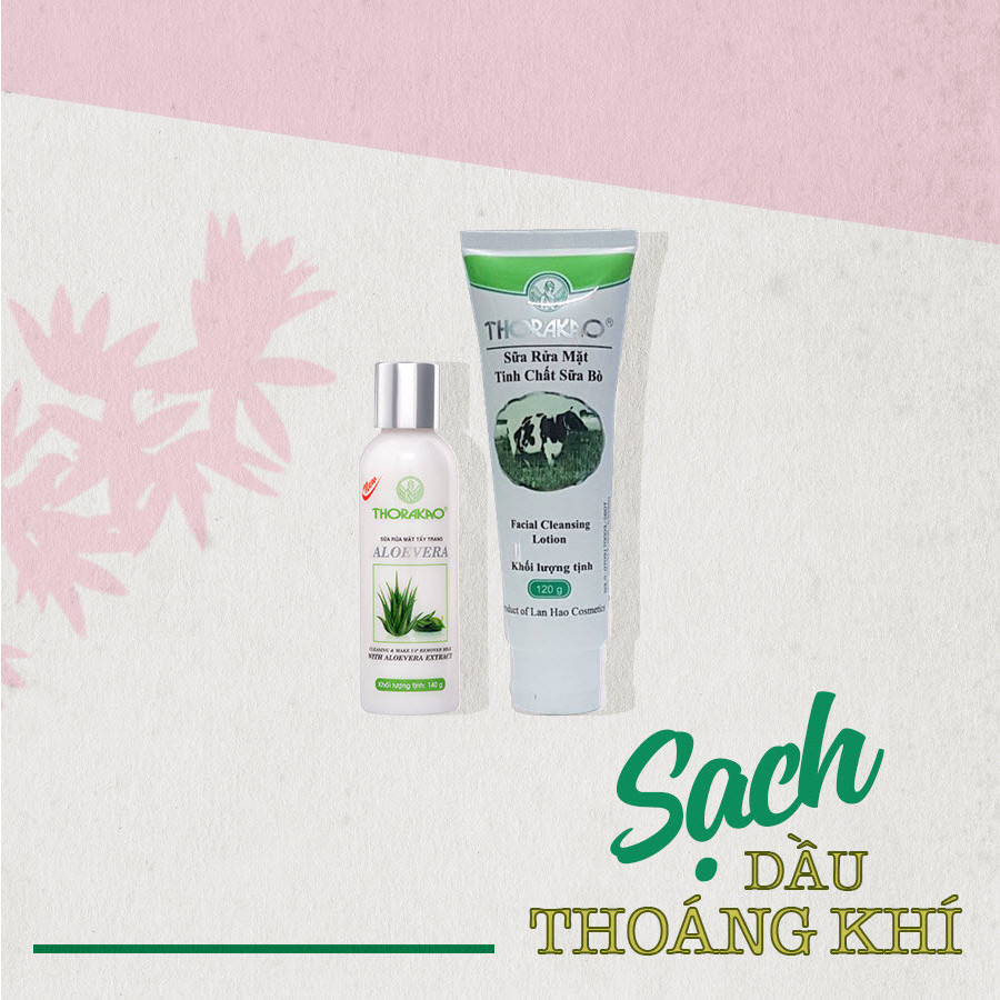 Bộ Đôi Sản Phẩm Sữa Tẩy Trang Aloevera và Sữa Rửa Mặt Sữa Tinh Chất Sữa Bò Thorakao - Để Da Thật Sự SẠCH Dầu Và Thoáng Khí