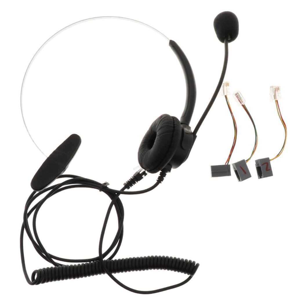 4X Call Center Monaural Headset & Coiled Cable Plug for