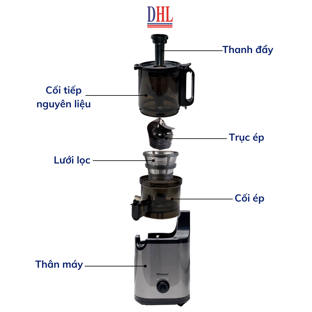 Máy Ép Chậm, Máy Ép Trái Cây Công Nghiệp Mitomo KJ3081 Kiệt Bã - Hàng Chính Hãng Bảo Hành 3 Năm