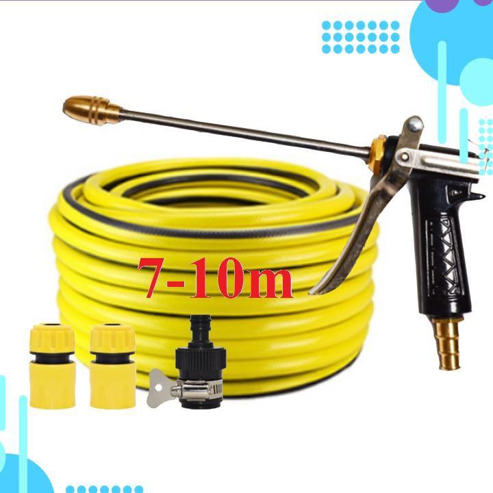 Bộ dây vòi xịt nước rửa xe, tưới cây . tăng áp 3 lần, loại 7m, 10m 206318 đầu đồng, cút,nối đen