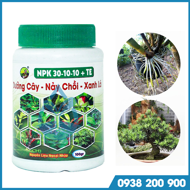 Phân bón lá NPK giúp dưỡng cây nảy chồi, xanh lá - 30-10-10 +TE -chai 100gr