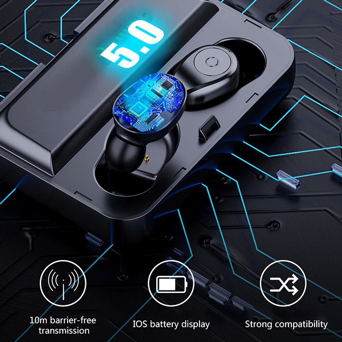 VINETTEAM F9 Tai Nghe Bluetooth V5.0 Không Dây Cảm Ứng Cao Cấp Tích Hợp Sạc Dự Phòng Chống Nước IPX7 Version 2022 - Hàng Chính Hãng