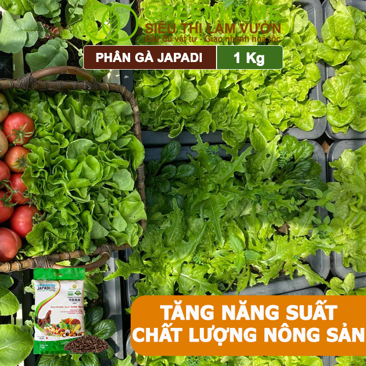 Phân Gà Greenhome Japadi, Bao 1kg, Nhập Khẩu Nhật, Viên Nén, Tốt Đất, Hữu Cơ, Nhiều Trái