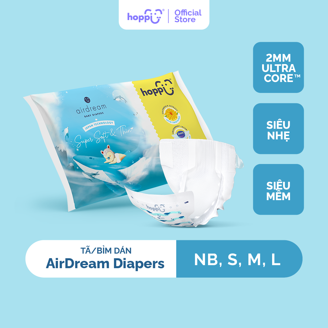 Gói dùng thử Tã / bỉm dán Hoppi AirDream Diaper NB / S / M / L số lượng 2 miếng