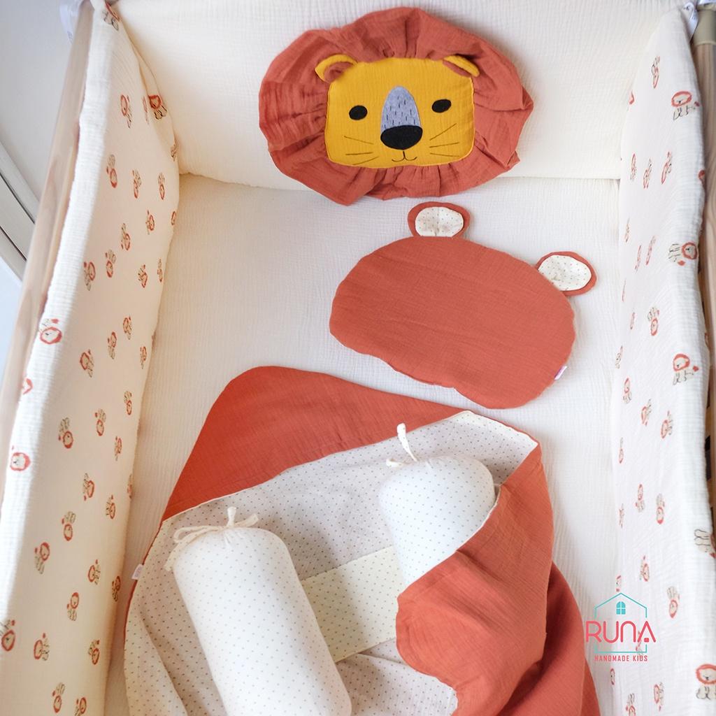 Bộ 4 tấm quây cũi cho bé RUNA KIDS chất liệu muslin cao cấp mềm mại thoáng khí thấm hút mồ hôi họa tiết dễ thương cho bé