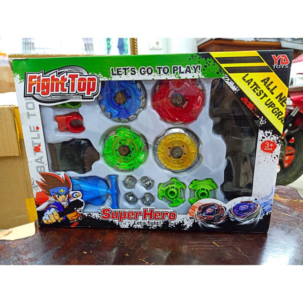 (ảnh thật) Bộ 4 Con quay BeyBlade + Tay cầm - Con quay vòng xoay thần tốc giá rẻ sập sàn