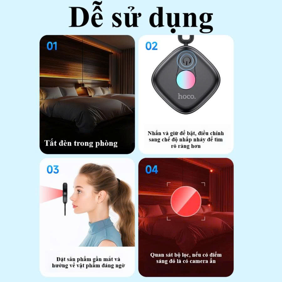 Máy dò camera ẩn Hoco GM231 quét cam hồng ngoại phát hiện di động chống nhìn trộm - Hàng chính hãng