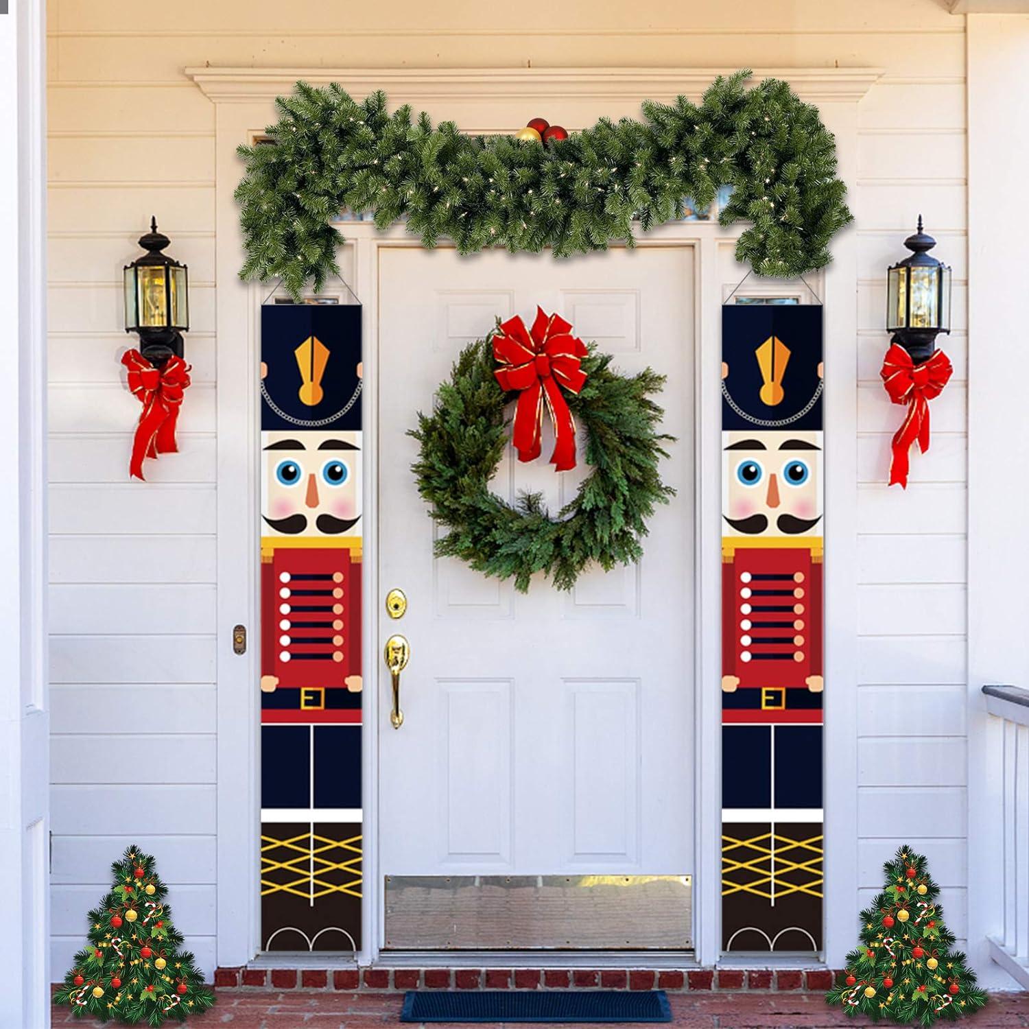 Tập hợp 2 biểu ngữ Giáng sinh trong hình dạng của một nutcracker cho cửa trước, nhà, vườn, nội thất hoặc bên ngoài, tiệc trẻ em, 32 x 180 cm