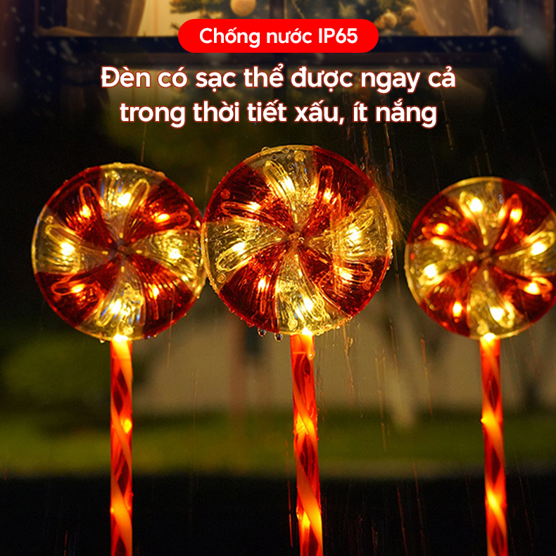 Đèn trang trí năng lượng mặt trời kẹo giáng sinh, tiết kiệm điện, bóng siêu sáng, chống thấm nước - DA3197