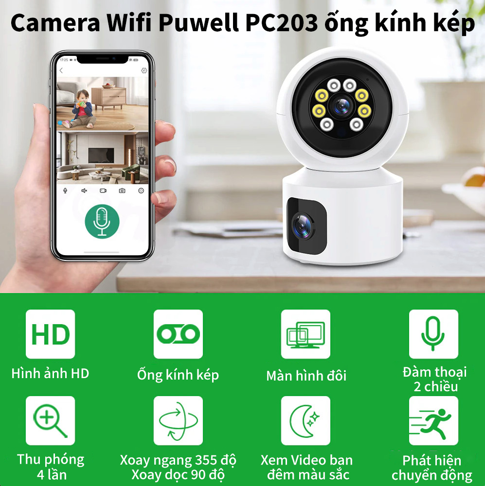 (Giao hoả tốc 2h) Camera Wifi IPC360 Home PC203, ống kính kép, màn hình đôi (Hàng nhập khẩu)