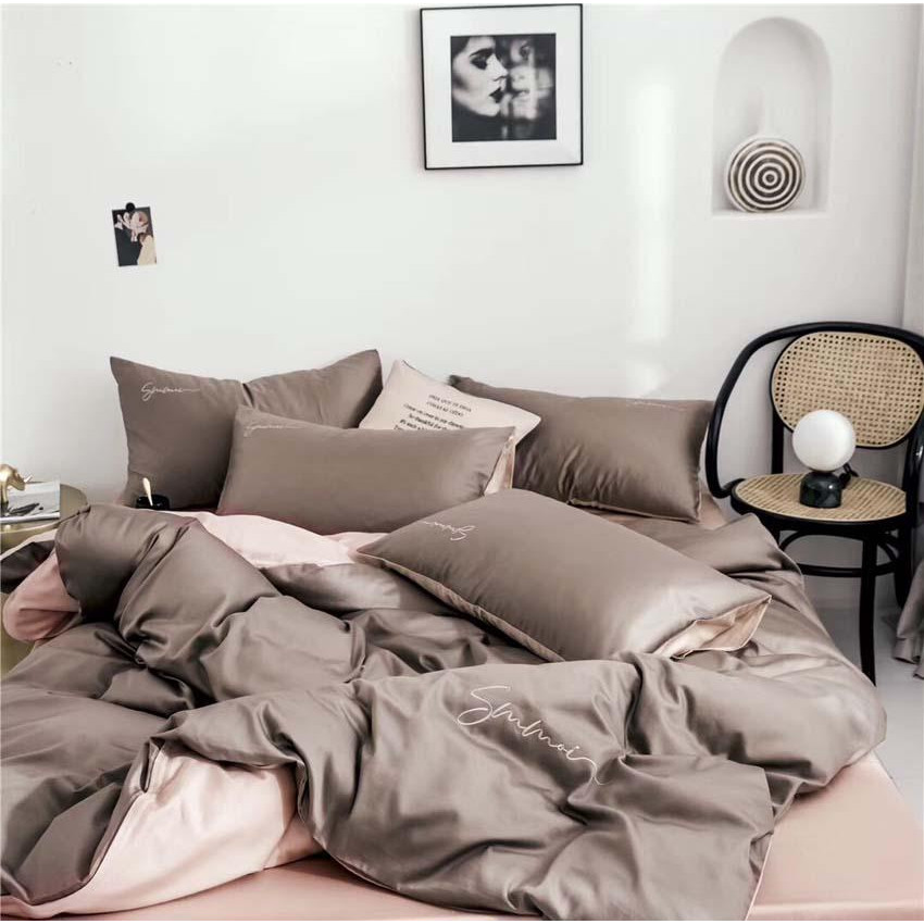 Bộ Chăn Ga Gối Lụa Tencel 60s Đơn Sắc LIDACO Cao Cấp - Nâu Cà Phê