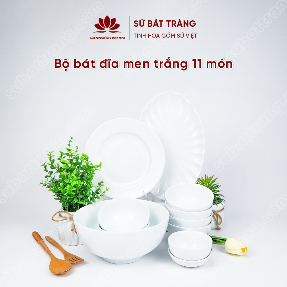 Bộ bát đĩa men trắng cao cấp