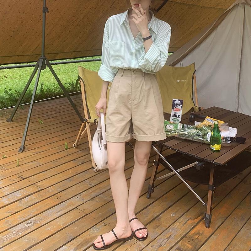 Áo sơ mi nữ form rộng dài tay kẻ sọc kiểu công sở vintage phong cách Hàn Quốc