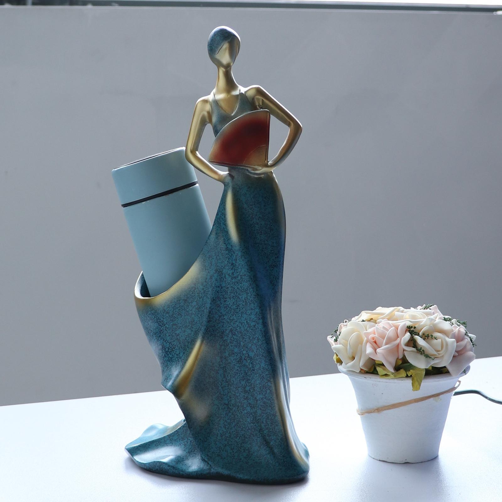 Modern Beauty Statue Bottle Rack Holder Home Centerpieces Decor Blue