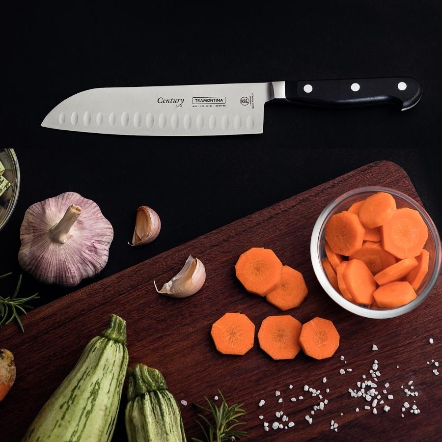 Combo 2 Dao Thép Rèn Nguyên Khối Cao Cấp Gồm 1 Dao Thái Thịt Santoku 18cm và 1 Dao Gọt Hoa Quả 10cm TRAMONTINA Century Sản Xuất Tại BRAZIL - Hàng Chính Hãng