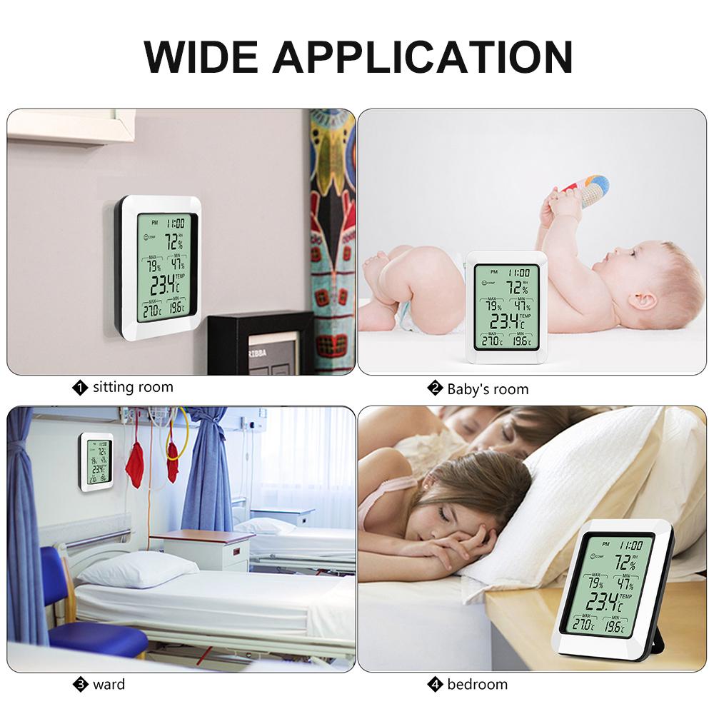 Intelligent Temperature Humidity Meter with LCD Digital Display Screen Digital Thermometer Hygrometer with Time Alarm