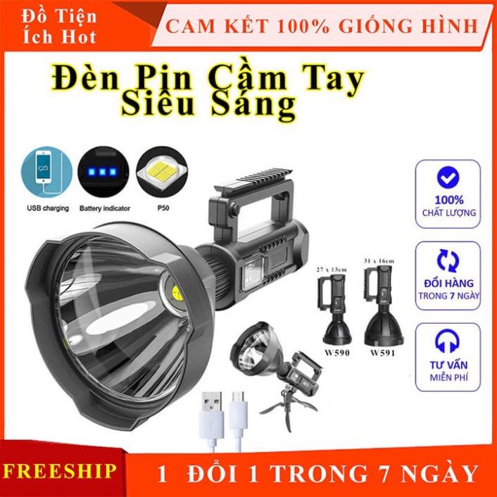 Đèn pin cầm tay siêu sáng chiếu xa 1000m chống thấm nước có chân đế W590 và W591 đèn pin QUÂN ĐỘI