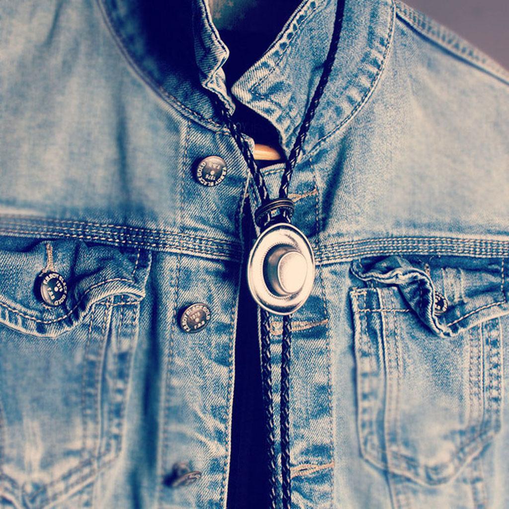 Punk Gothic Metal Hat Bolo Tie Western Cowboy Artificial Leather Necktie