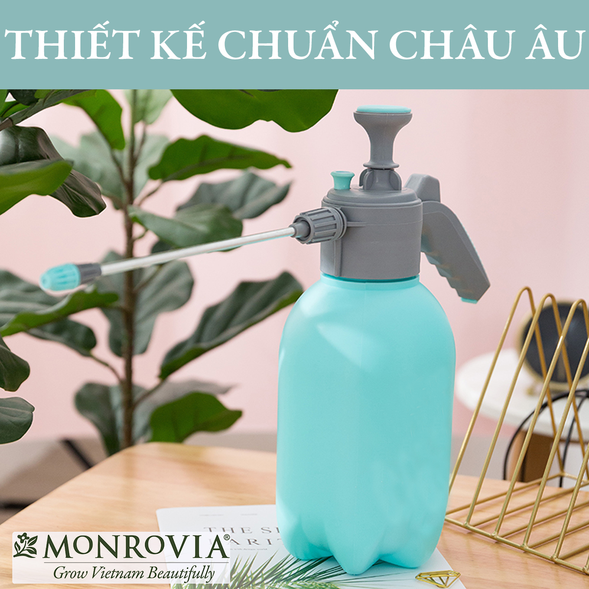 Bình xịt tưới cây MONROVIA 2 lít, phun sương tưới cây cảnh, vòi dài, tặng vòi ngắn, màu xanh, tiêu chuẩn Châu Âu