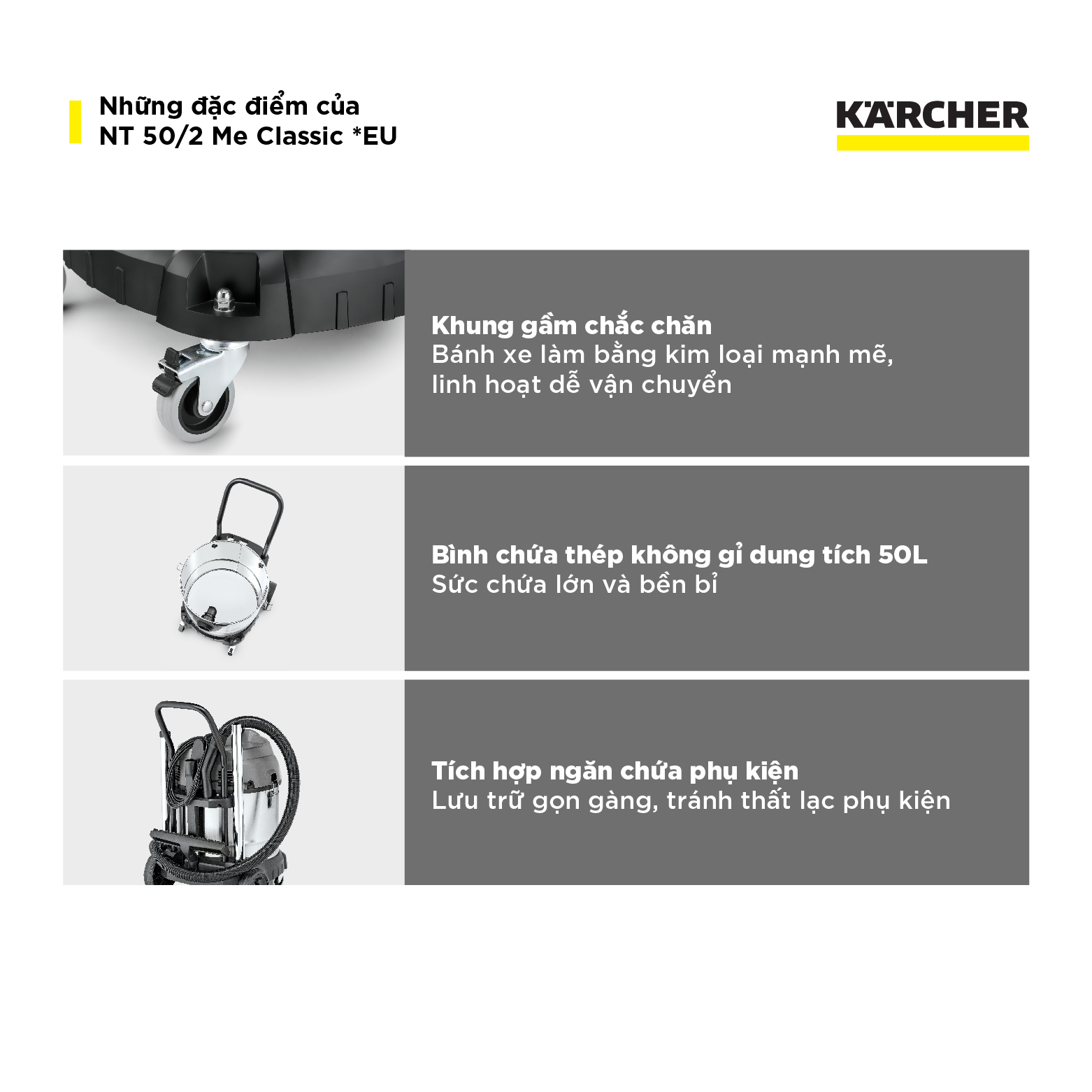 Máy hút bụi khô và ướt công nghiệp Karcher NT 50/2 Classic - Hàng chính hãng