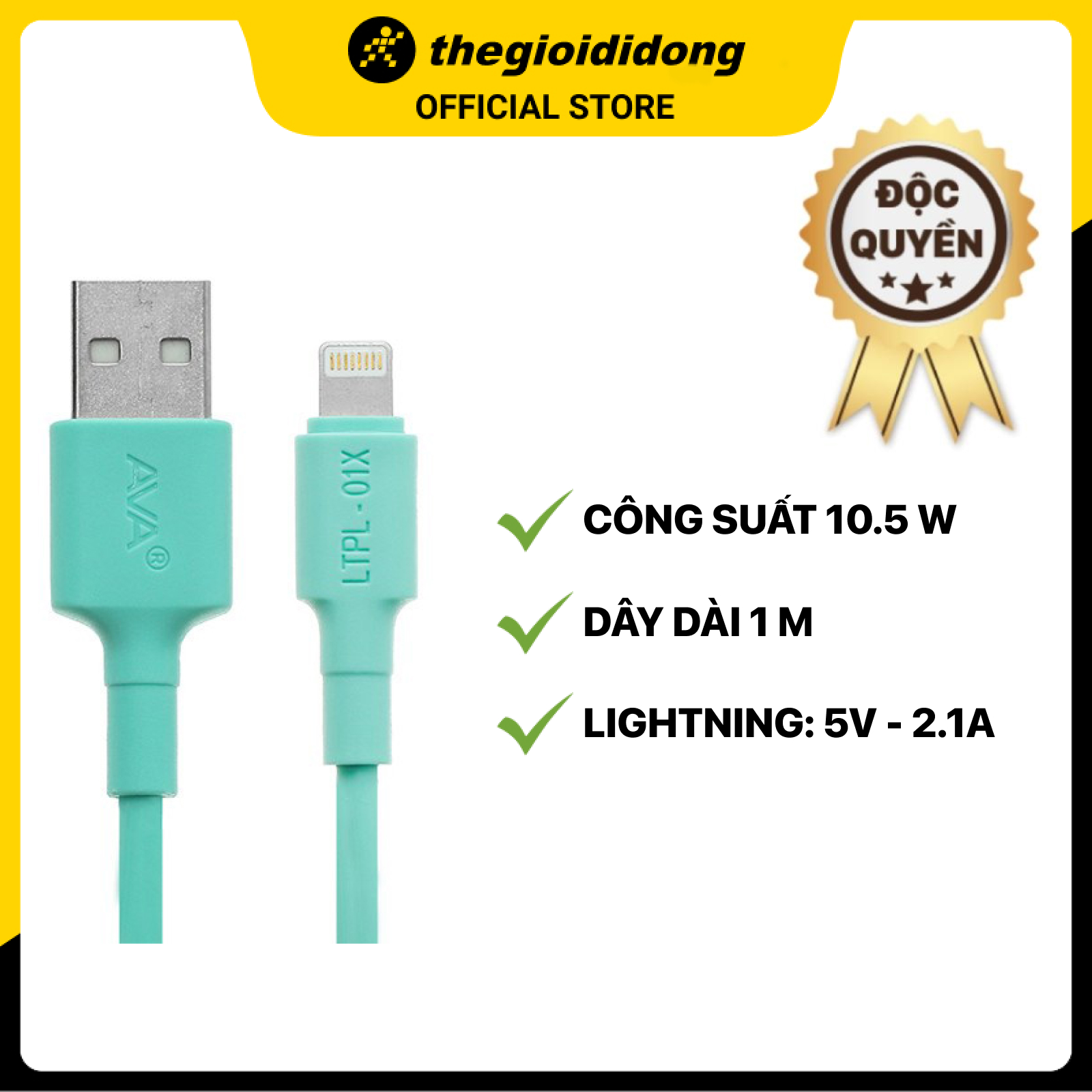 Cáp Light-ning 1m AVA LTPL-01X Xanh - Hàng chính hãng