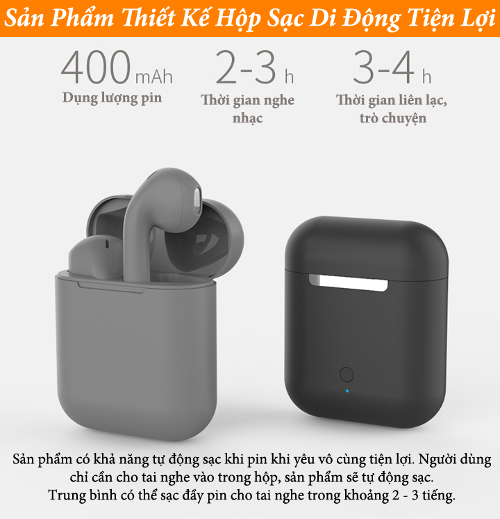 Tai nghe Bluetooth Lanith i12 TWS 5.0 không dây tặng bao đựng silicone bảo vệ – Tai nghe không dây bluetooth kiểu dáng hiện đại, thời thượng - Tai nghe bluetooth nhét tai - Hàng nhập khẩu – TAI00I12W+OPTAIS55B