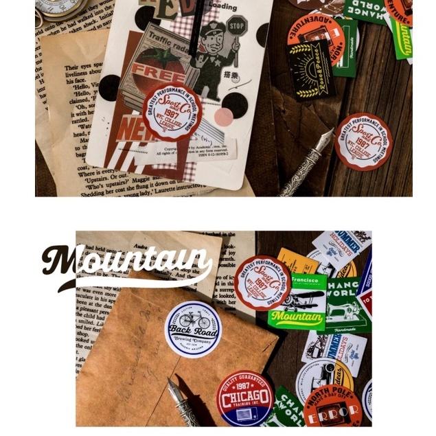 Hộp 45 miếng dán sticker label vintage nhiều hình thù và màu sắc Box Sticker ST331