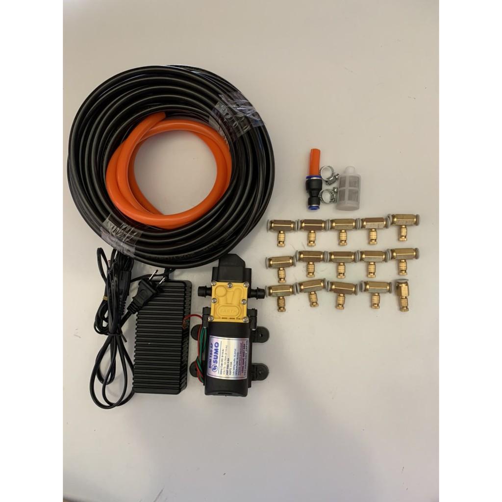 Bộ phun sương. tưới lan. bộ bơm sumo Đen kèm ng,uồn 12v_5a. 20m dây phun. 15 béc đồng. giúp làm dịu mát căn nhà và vườn