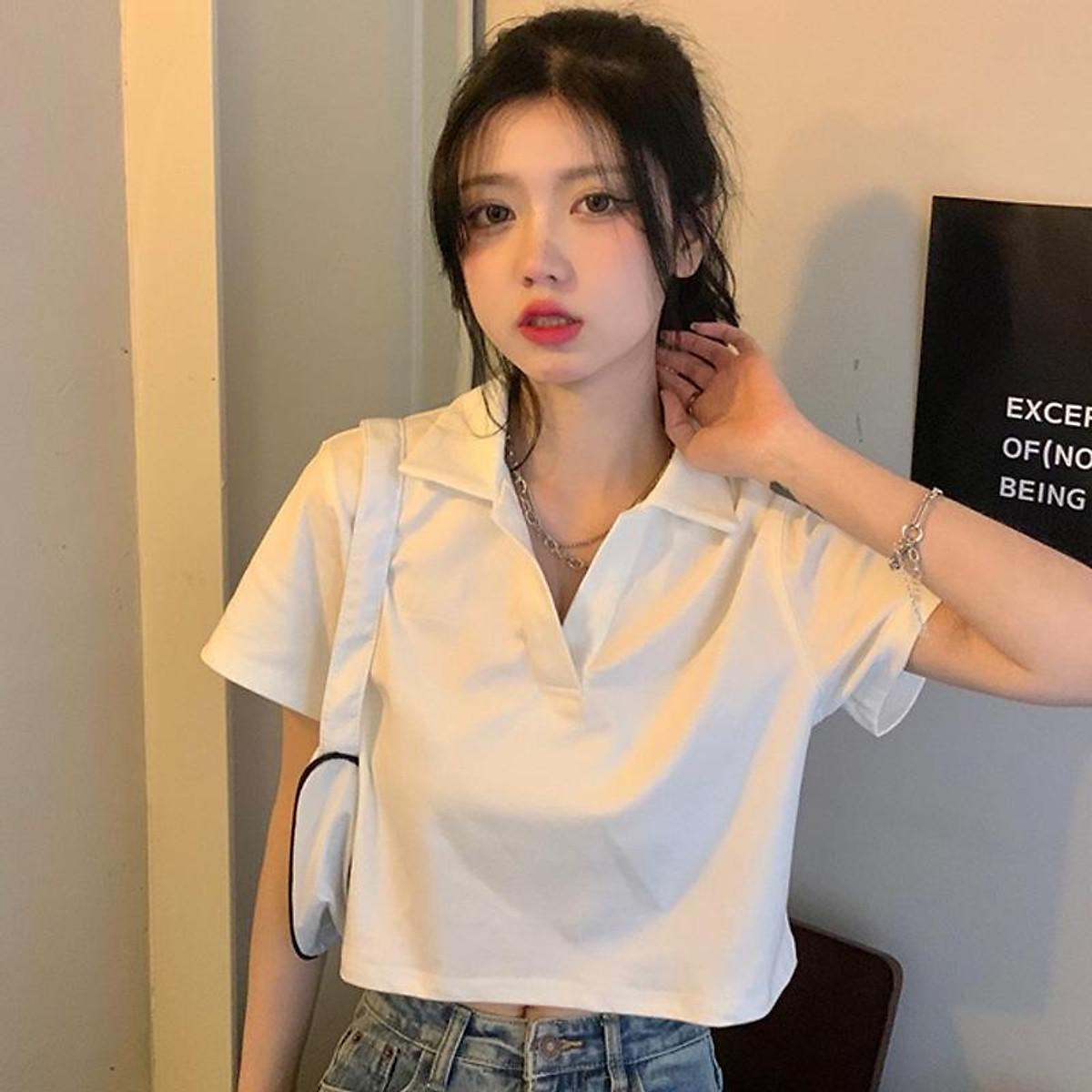 Áo croptop, áo croptop nữ, tay ngắn có cổ form rộng sexy, co giãn thoáng mát, crt thun sơ mi ulzzang cổ bẻ, Aloha