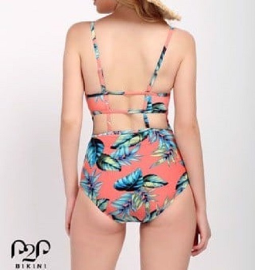 P2P BIKINI - Monokini hai dây basic đan lưng hoạ tiết lá cây - MN340HT_HD