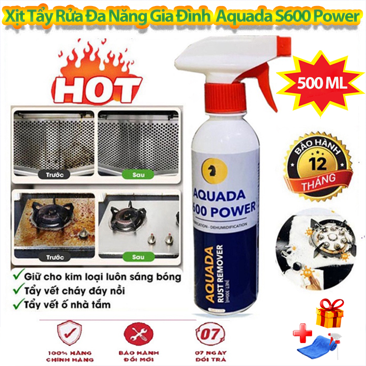 [ Tặng Khăn] Chai Xịt Tẩy Rửa Nhà Bếp, Gia Đình Aquada S600 Power 500ml - Tẩy Mọi Bề Mặt, Vật Dụng Nhà Bếp, Đồ Gia Dụng