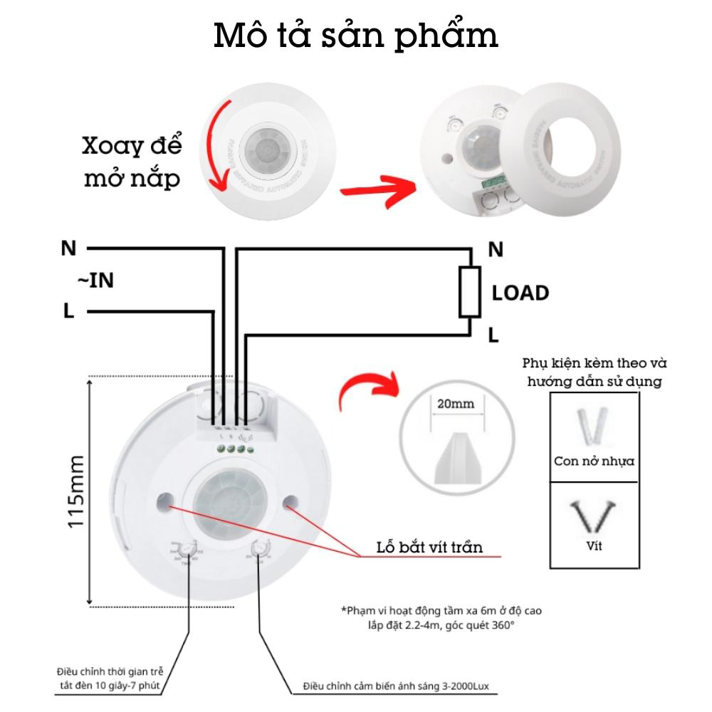 Công Tắc Cảm Biến Chuyển Động Lắp Trần Nổi Siêu Mỏng Thẩm Mỹ SP-S08A