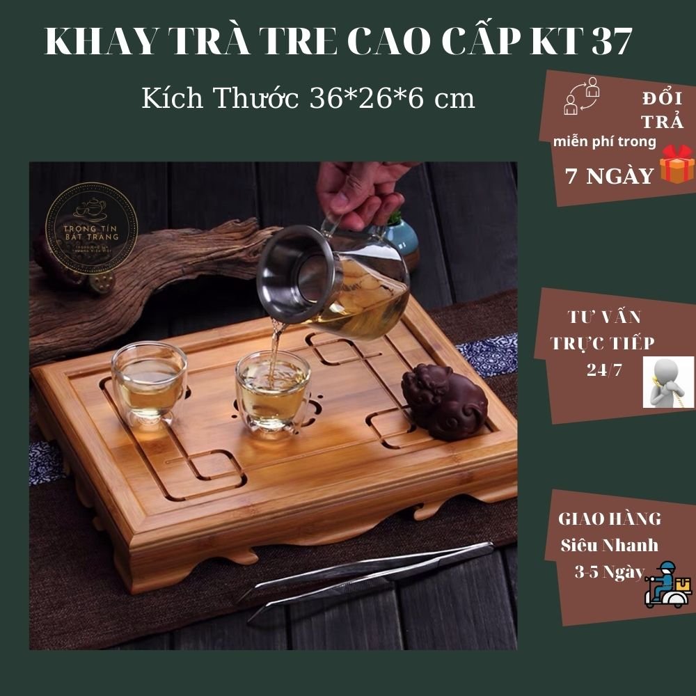 Khay Trà Tre Cao Cấp Chữ Nhật Kích Thước 36*26*6 KT 37