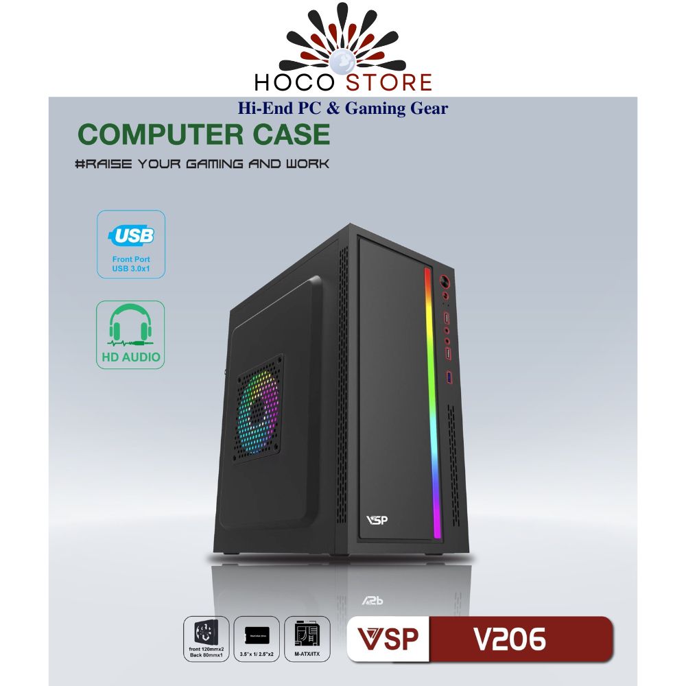 VỎ CASE MÁY TÍNH VSP V206 Trắng - Hàng Chính Hãng