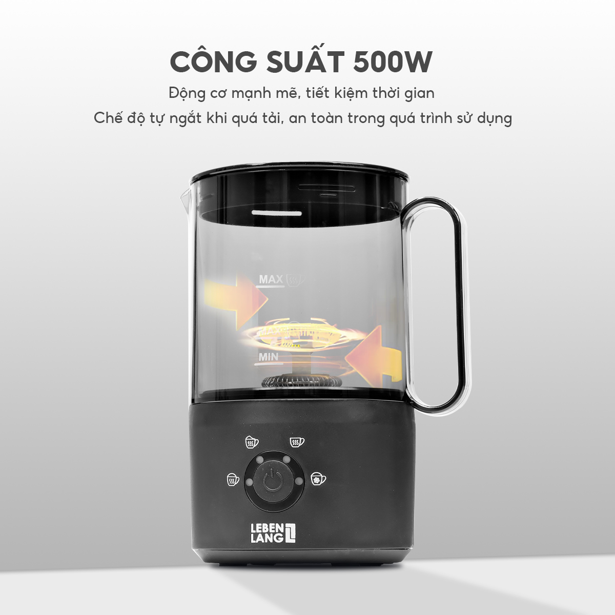 Máy đánh bọt cà phê, tạo bọt sữa Lebenlang LBL101, 500W, dung tích 300ml, 4 chế độ, bảo hành 2 năm - hàng chính hãng