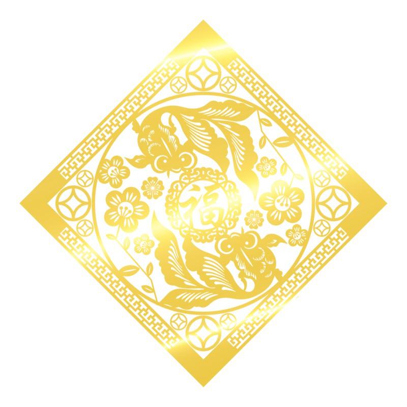 Decal trang trí Tết - Bảng Vuông cá 3 Đuôi ánh vàng - đỏ cao cấp
