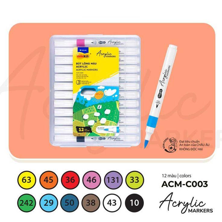 Hộp 12 Bút Lông Màu 1 Đầu Thiên Long Acrylic Markers ACM-C003