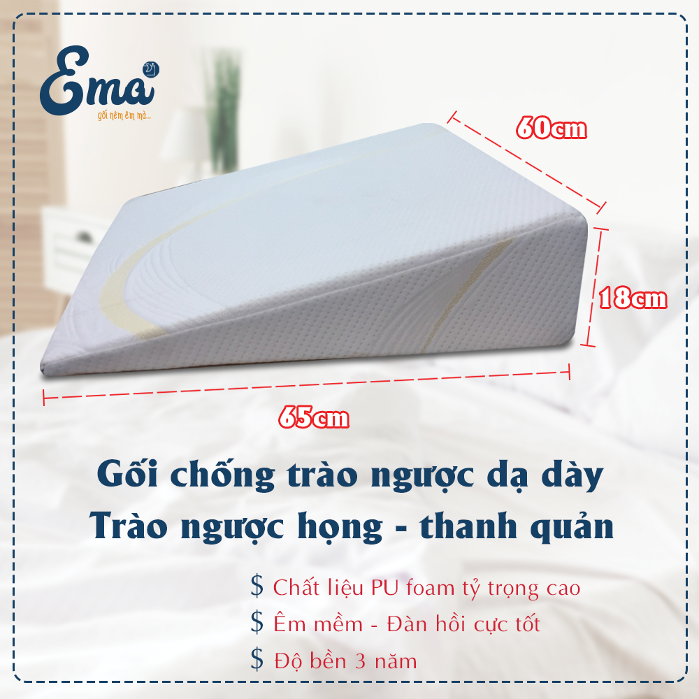 Gối chống trào ngược dạ dày thực quản người lớn Ema giúp giảm trào ngược dạ dày, viêm họng mãn tính, nuốt vướng, nghẹn cổ, khó thở khi ngủ, ngáy ngủ