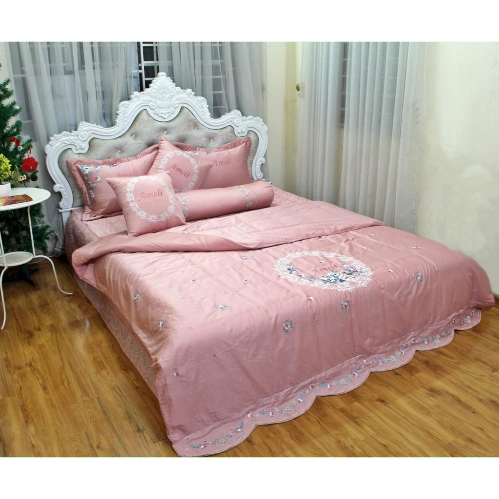 Trọn bộ chăn ga gối 7 món 100% solid cao cấp 4 mùa