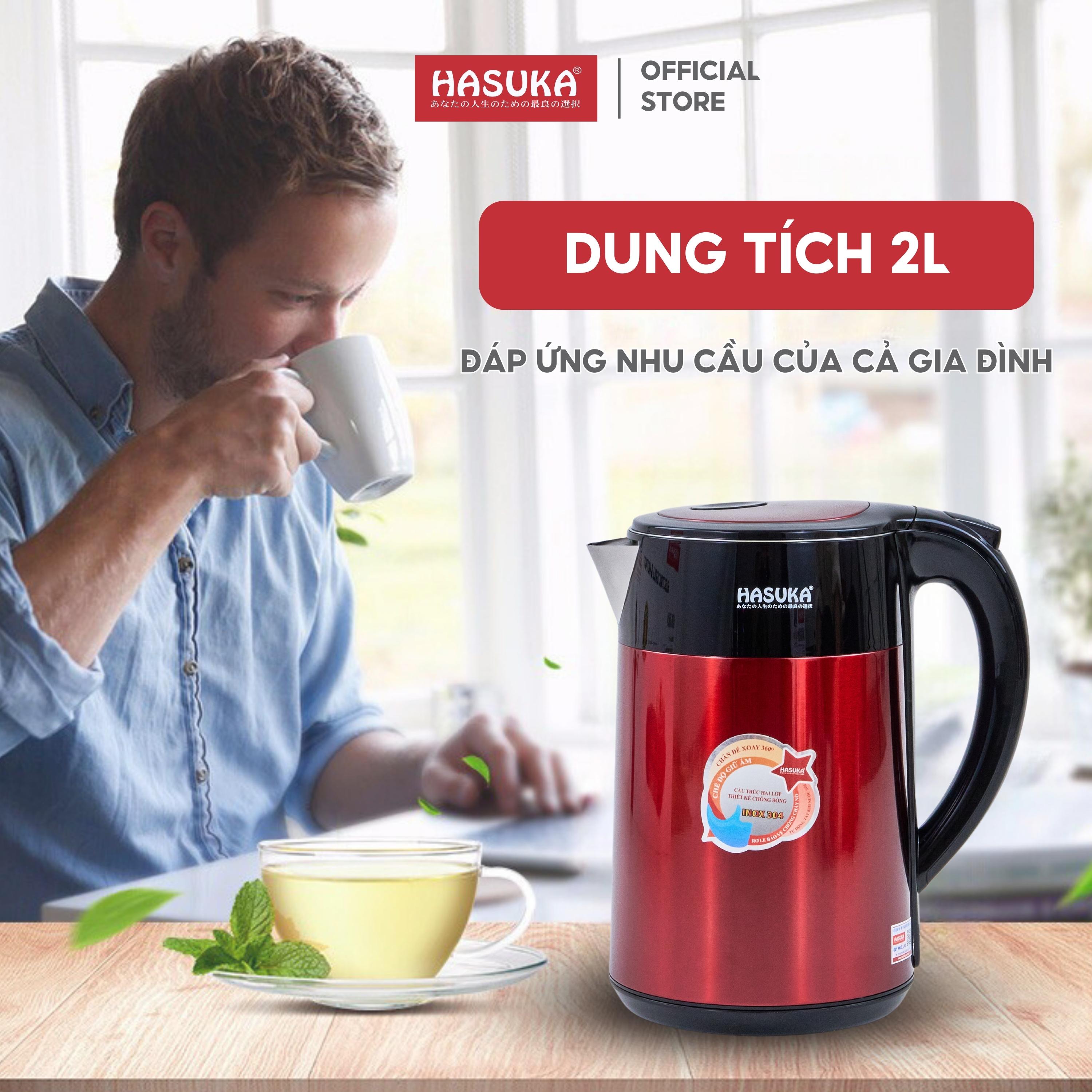 Ấm Siêu Tốc HASUKA HSK-222 dung tích 2L, công suất 1850-2200W- Lớp bên trong làm từ inox 304 thiết kế tay cầm cách nhiệt - HÀNG CHÍNH HÃNG