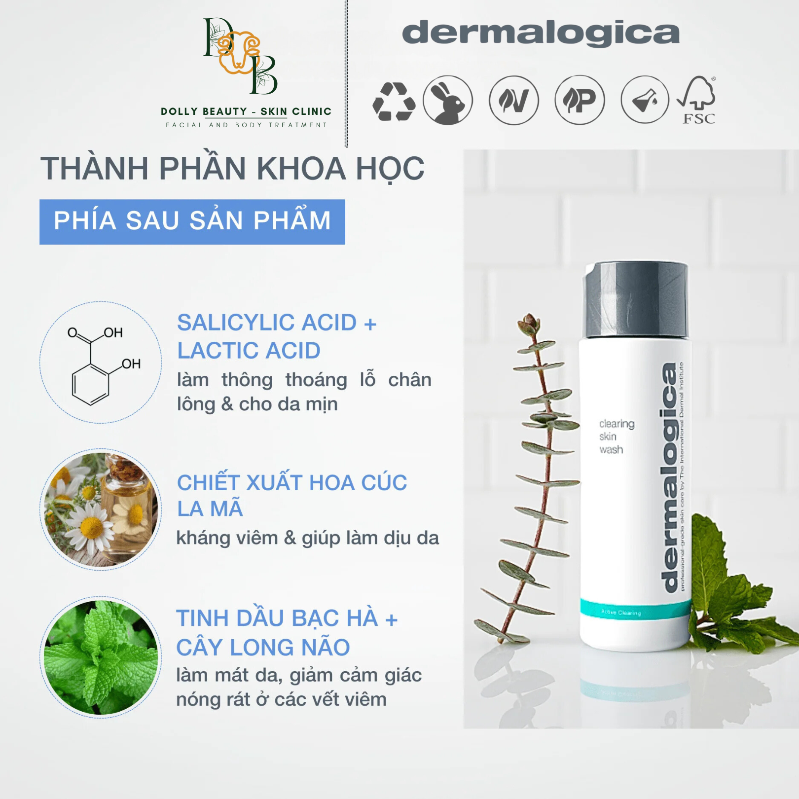 Sữa rửa mặt dành cho da dầu mụn CLEARING SKIN WASH của Dermalogica - Dolly Beauty