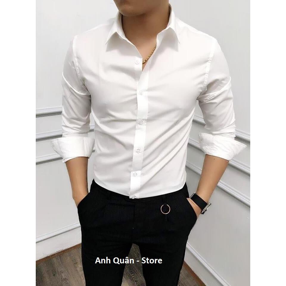 Sơ Mi Nam Màu Trắng Vải Cotton Lụa Mềm Mịn Thấm Hút Tốt
