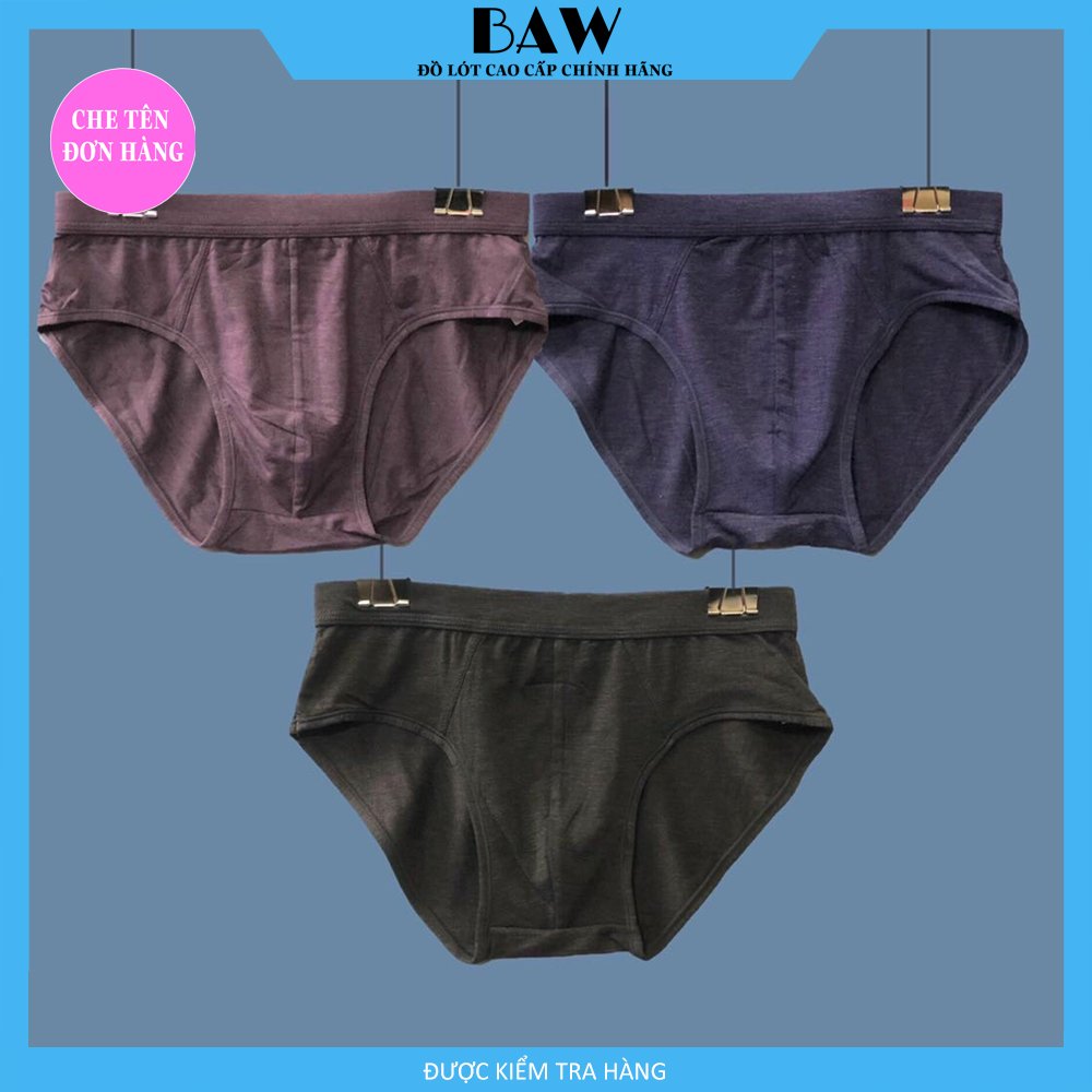 Combo 3 Quần Lót Nam Chất Liệu Cotton Cao Cấp, Quần Sịp Nam Co Giãn Thoáng Mát, Thấm Hút Mồ Hôi Thương Hiệu BAW NT555