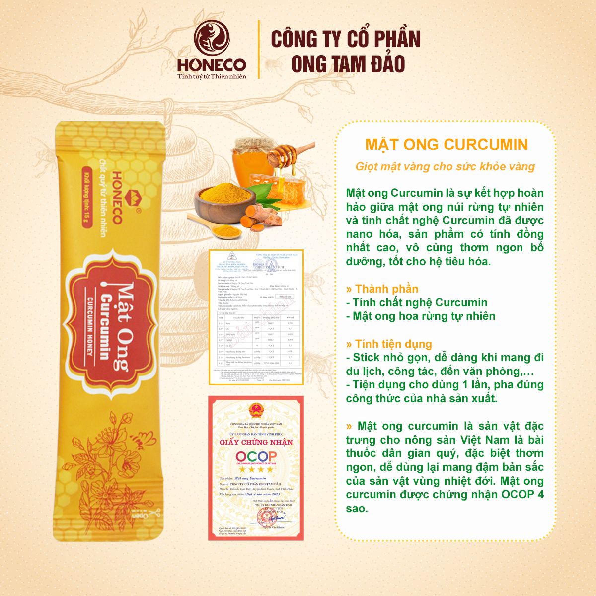 Mật ong Tam Vị HONECO - Mật ong gừng, Mật ong Curcumin, Mật ong chanh leo