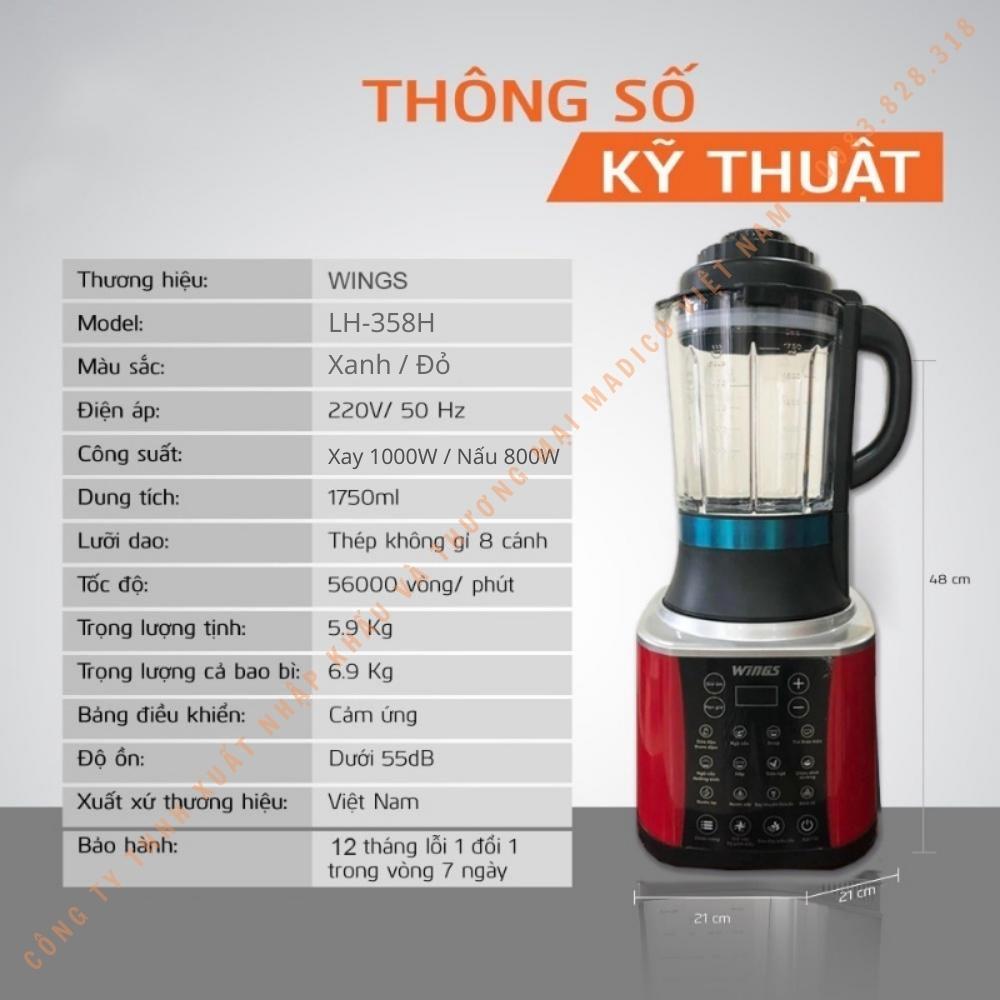 Máy nấu sữa hạt WINGS LM-358H với 10 chức năng nấu công suất 1800W - Hàng nhập khẩu