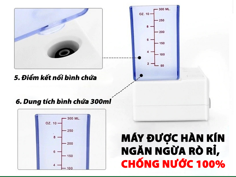 Máy tăm nước cá nhân không dây Waterjet Cordless Nano (5 đầu tăm, dùng được cho người niềng răng, có đầu cạo lưỡi)