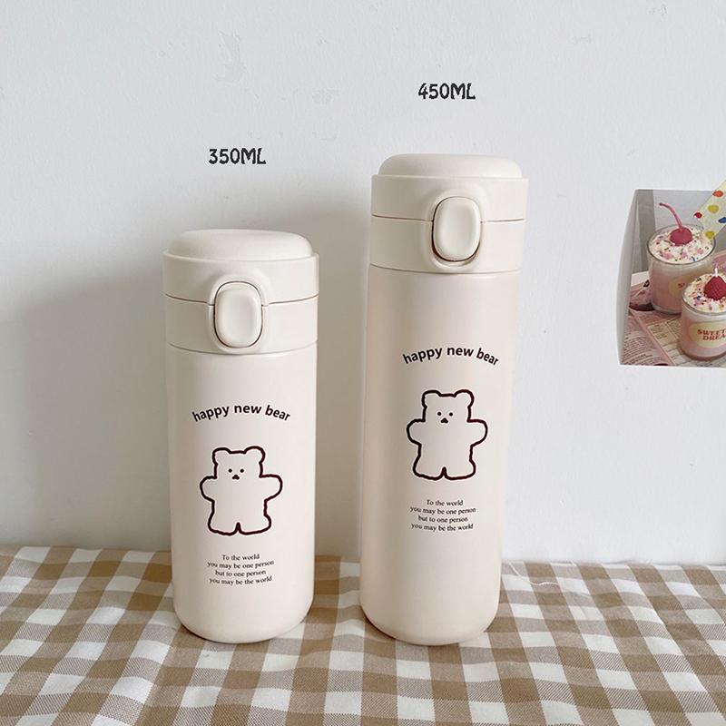 Mới Kawaii Đơn Giản Chịu Nhiệt Chai Dễ Thương Cho Trẻ Em Bình Giữ Nhiệt Chân Không Thép Không Gỉ Giữ Nhiệt Di Động Cách Nhiệt Bình Nước Có Nắp